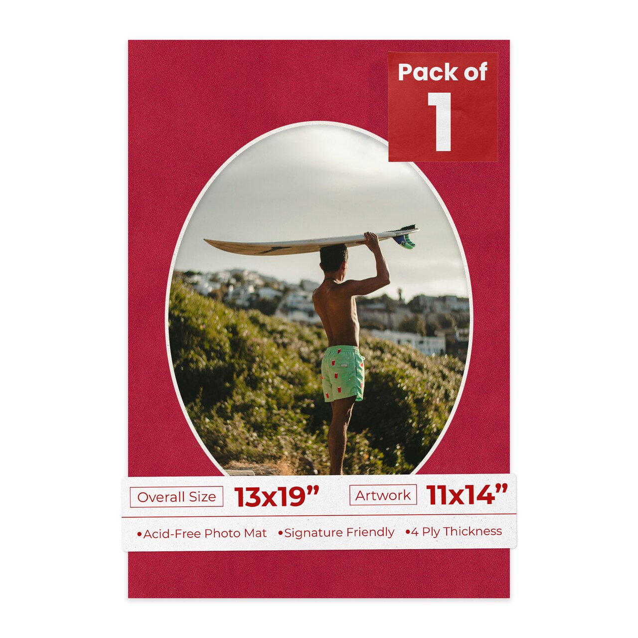 Red Suede Mat Board for 13x19 Frames - Oval Opening for 11x14 Photos